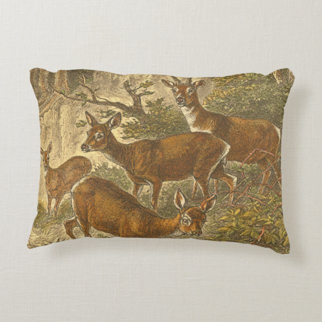 Family of Roe - Deers in a Forest Decorative Pillow (Back)