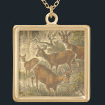 Family of Roe - Deers in a Forest Gold Plated Necklace<br><div class="desc">This painting by artist Friedrich Specht represents a family 4 roe-deers in a forest. The old style painting shows beautiful neutral and authentic colours of the roe-deer family. Customize your favourite Zazzle product using this beautiful image.</div>