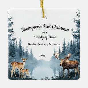 Family of Three First Christmas Forest Deer Moose Ceramic Ornament
