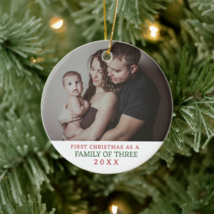 Family of Three First Christmas Photo Ceramic Ornament