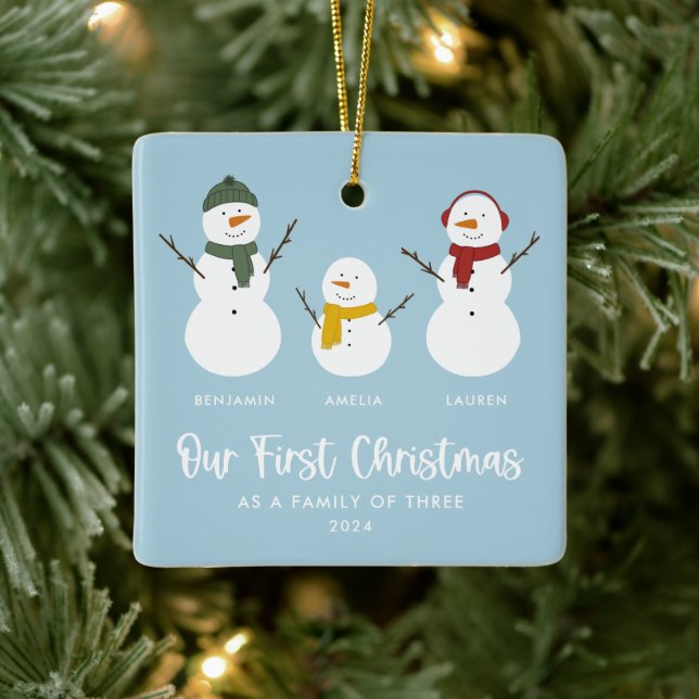 Family of Three First Christmas Snowman Ornament (Tree)