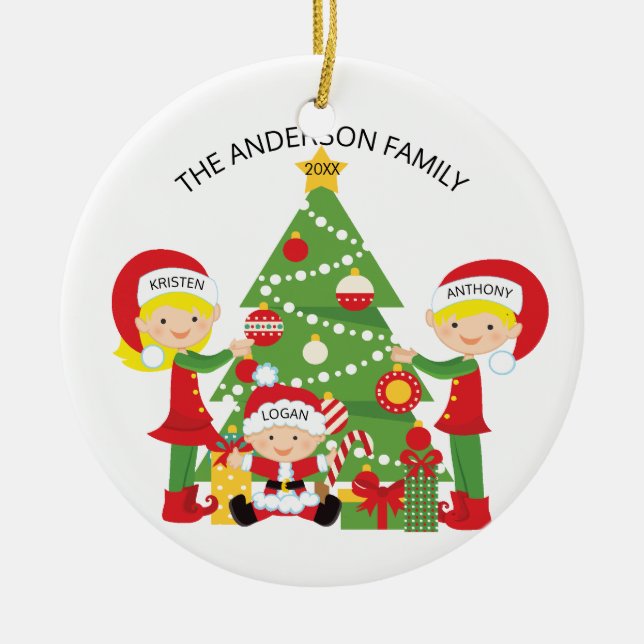 Family of Three Personalized Christmas Ornament (Front)