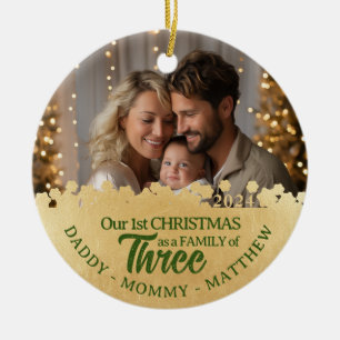 Family of Three Photo Ornament First Christmas 