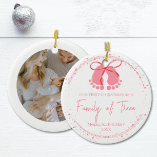 Family of Three Pink Footprints Ornament