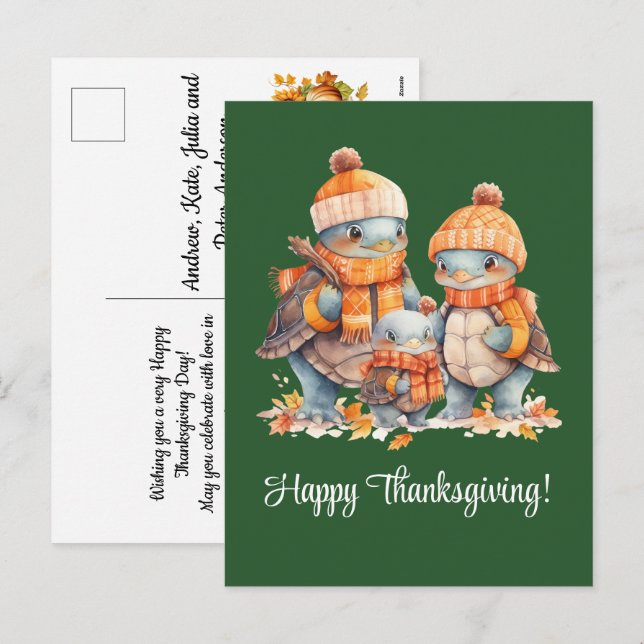Family of Turtles Happy Thanksgiving Holiday Postcard (Front/Back)