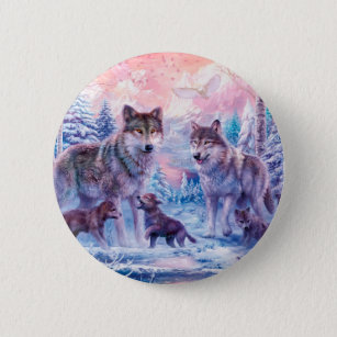 Family Of Wolves Painting 2 Inch Round Button