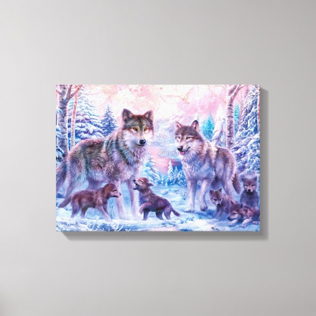 Family Of Wolves Painting Canvas Print (Front)