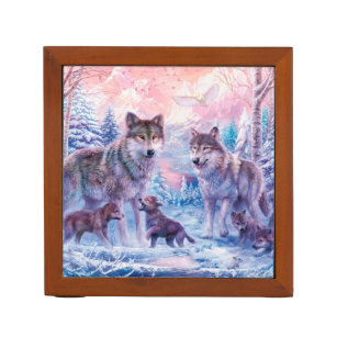Family Of Wolves Painting Desk Organizer