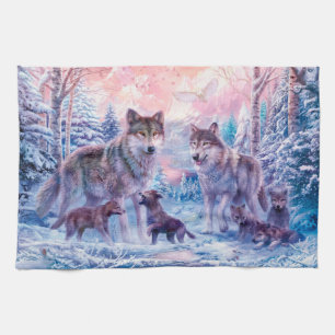 Family Of Wolves Painting Kitchen Towel