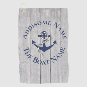 Family or Boat Name Navy Anchor Rope Nautical Golf Towel
