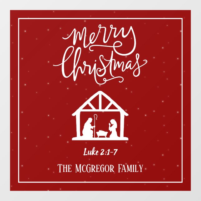 Family or Business Name Nativity Merry Christmas Window Cling (Sheet)