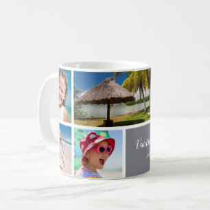 Family or Couple Vacation 5 Photo Keepsake, Gray Coffee Mug