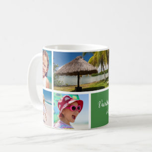 Family or Couple Vacation 5 Photo Keepsake, Green Coffee Mug