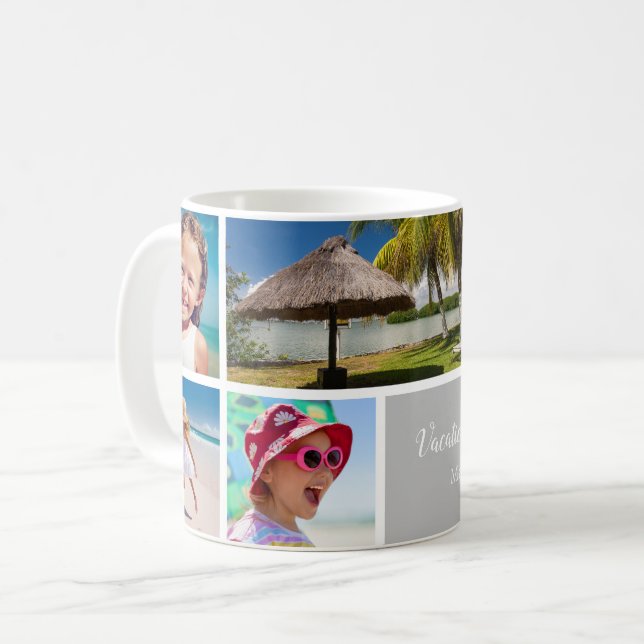 Family or Couple Vacation 5 Photo Keepsake, Silver Coffee Mug (Front Left)