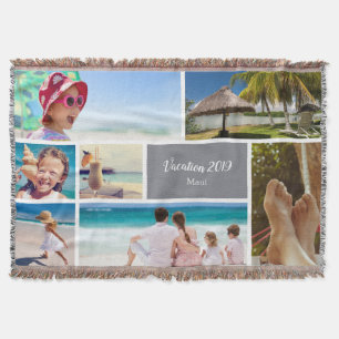 Family or Couple Vacation 7 Photo Keepsake, Grey Throw Blanket