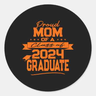 Family Orange Proud Mom Cl Of 2024 Graduate  Classic Round Sticker