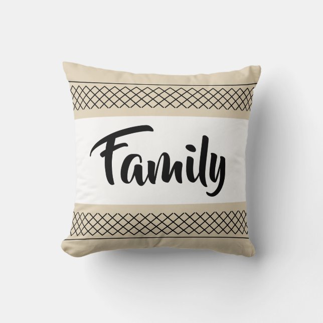 Family Pattern Print Stylish Typography  Beige Throw Pillow (Front)