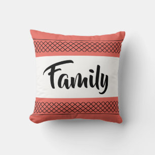 Family Pattern Print Stylish Typography Coral Throw Pillow