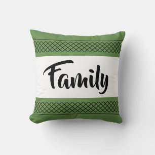 Family Pattern Print Stylish Typography Moss Green Throw Pillow