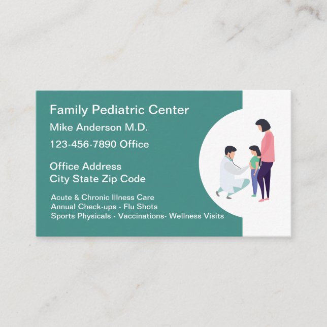 Family Pediatrician Medical Business Cards (Front)