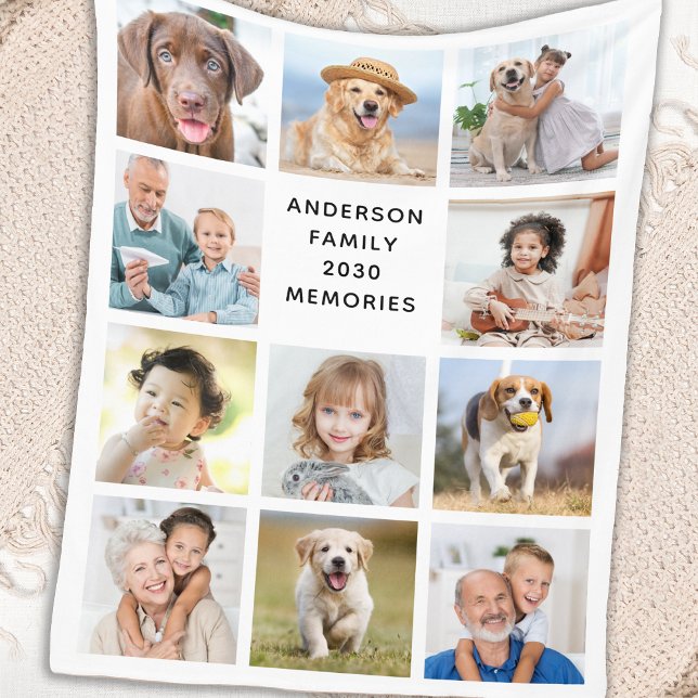 Family Personalized 11 Photo Collage Simple Modern Fleece Blanket (Creator Uploaded)