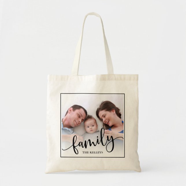 Family, Personalized Custom Full Photo Framed Tote Bag (Front)