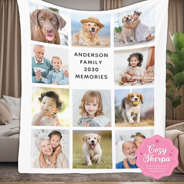 Family Personalized Modern 11 Pictures Collage  Sherpa Blanket (Creator Uploaded)