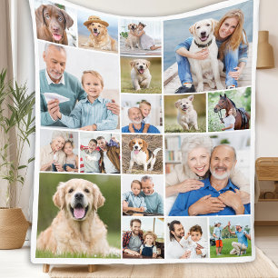 Family Personalized Modern Simple 18 Photo Collage Fleece Blanket