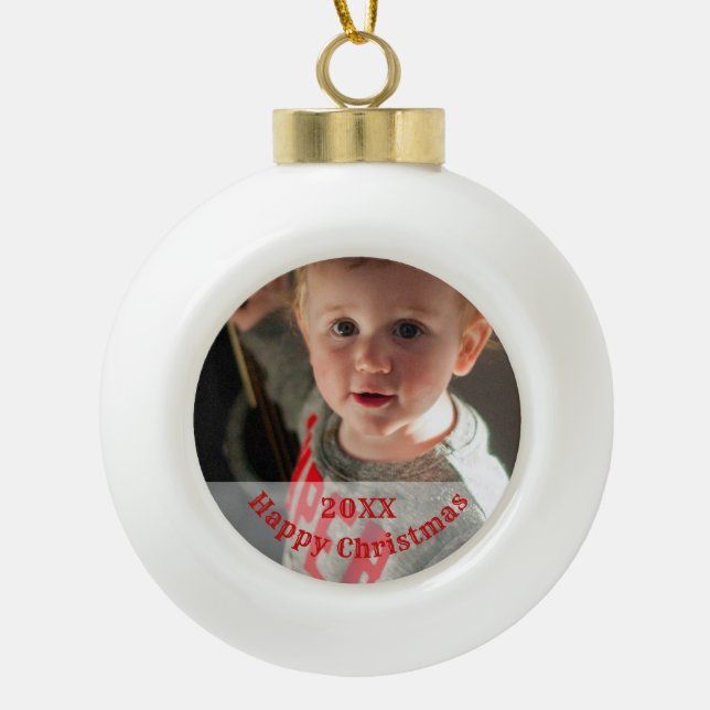 Family Personalized Photo Ceramic Ball Christmas Ornament (Front)