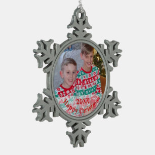 Family Personalized Photo Snowflake Pewter Christmas Ornament