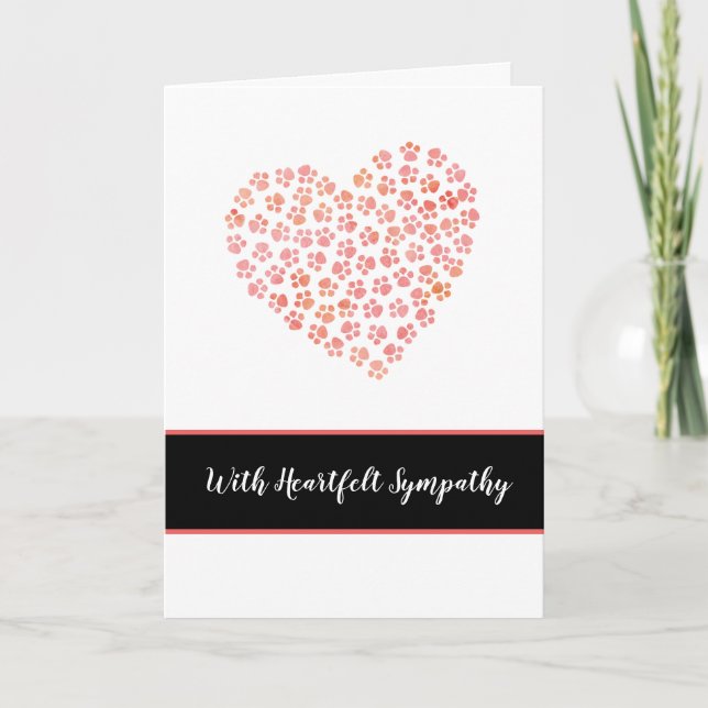 Family Pet Dog Cat Loss Heart Paw Prints Sympathy Card (Front)