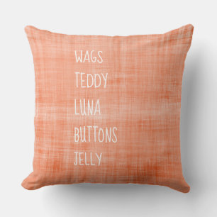 Family PET Names Timeless Keepsake Decor Orange Throw Pillow