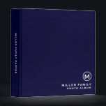 Family Photo Album 3 Ring Binder Monogram Initial<br><div class="desc">Create a beautiful and personalized family photo album with this 3 ring binder featuring a minimalistic monogram design. The navy blue background with white classic block typography provides a timeless and elegant look. The lower right corner of the design features your family name and photo album, making it a perfect...</div>