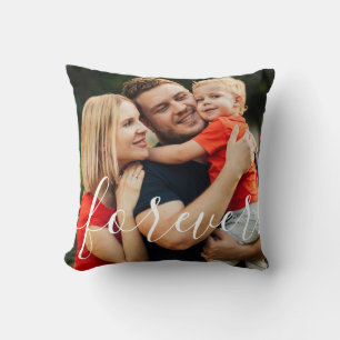Family Photo and Name Script Forever Throw Pillow