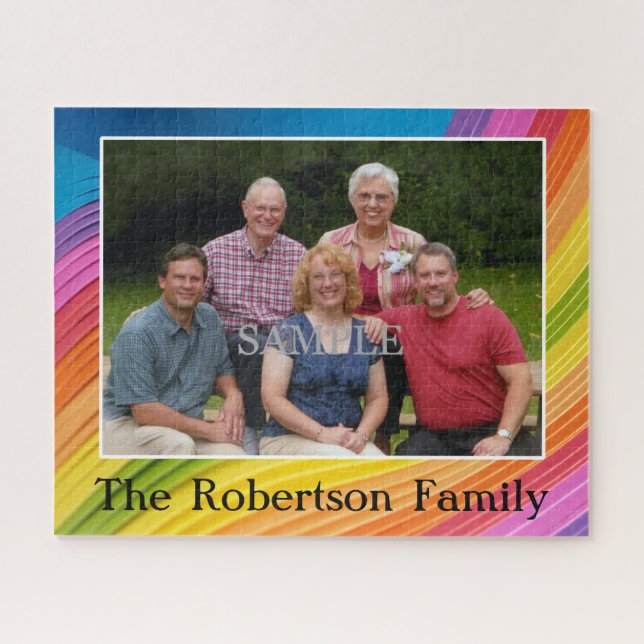 Family photo and personalize with Name Jigsaw Puzzle (Horizontal)