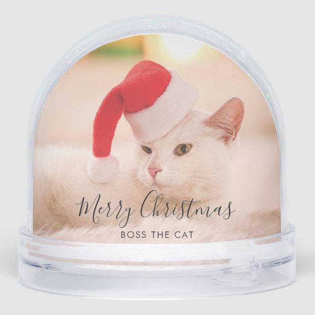 Family Photo and Pet Cat Holidays Custom Snowglobe (Back)