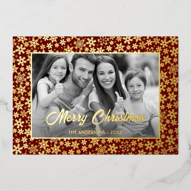 Family Photo | Auto Convert pic to Black and White Foil Holiday Card (Front)