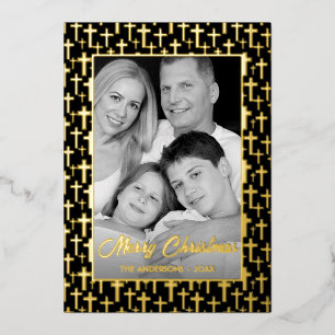 Family Photo   Auto Convert pic to Black and White Foil Holiday Card