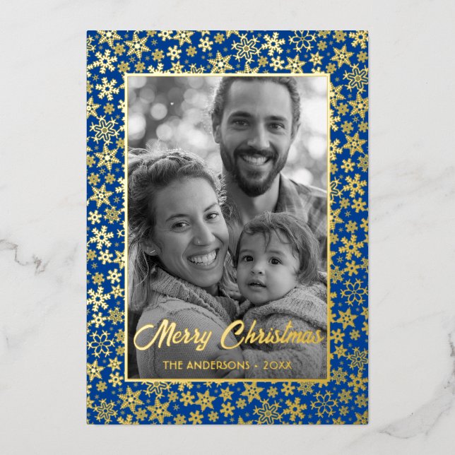 Family Photo | Auto Convert pic to Black and White Foil Holiday Card (Front)