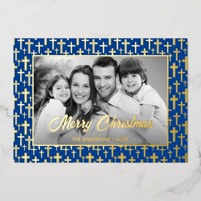 Family Photo | Auto Convert pic to Black and White Foil Holiday Card (Front)