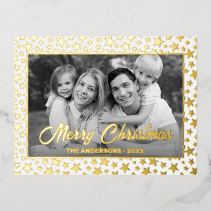 Family Photo Auto Convert pic to Black and White Foil Holiday Postcard
