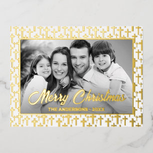 Family Photo   Auto Convert pic to Black and White Foil Holiday Postcard