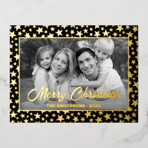 Family Photo Auto Convert pic to Black and White Foil Holiday Postcard