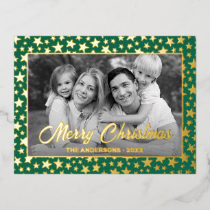 Family Photo Auto Convert pic to Black and White Foil Holiday Postcard