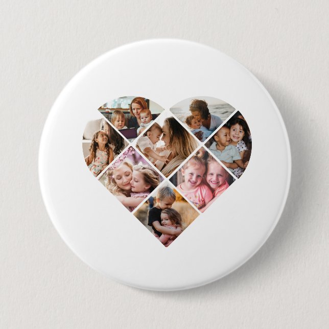 Family Photo Best Grandma Ever Heart Shape 8 Photo 3 Inch Round Button (Front)