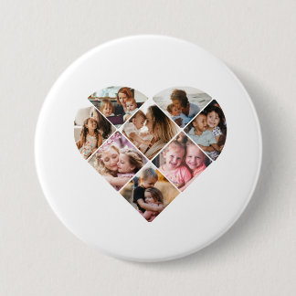 Family Photo Best Grandma Ever Heart Shape 8 Photo 3 Inch Round Button