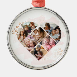 Family Photo Best Grandma Ever Heart Shape 8 Photo Metal Ornament