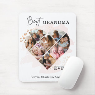 Family Photo Best Grandma Ever Heart Shape 8 Photo Mouse Pad