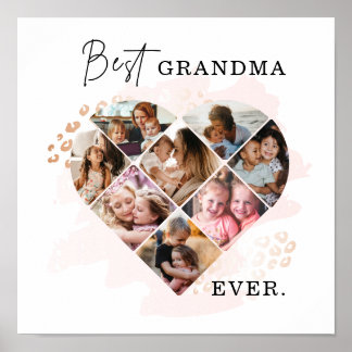 Family Photo Best Grandma Ever Heart Shape 8 Photo Poster