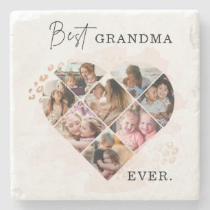 Family Photo Best Grandma Ever Heart Shape 8 Photo Stone Coaster